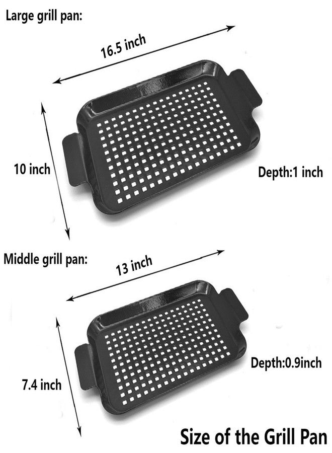 ycxmjyr Grill Topper Non-Stick Stainless Steel BBQ Tray with Holes Outdoor Grilling Pans for Meat Vegetables Set of 2 (16.5" x10" and 13"x7.4") (Black) - Image 2